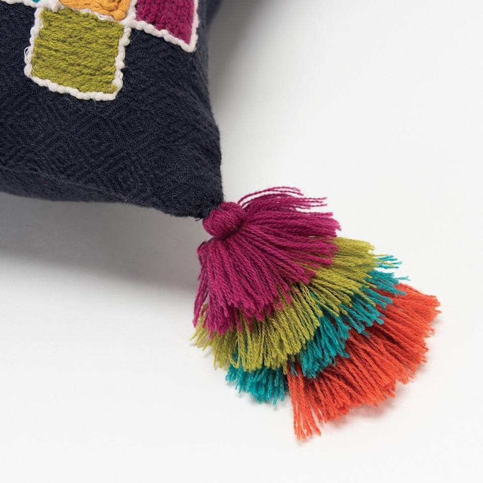 Navy Tribal Motifs Embroidered Throw Pillow - Homeroots - Flyclothing LLC