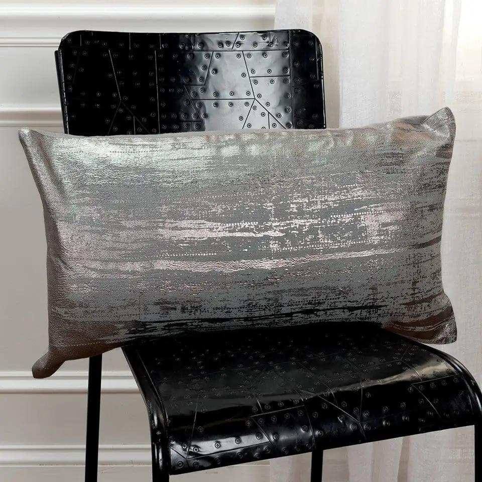 Silver Distressed Brush Stroke Lumbar Pillow - Homeroots - Flyclothing LLC