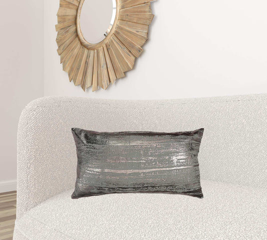 Silver Distressed Brush Stroke Lumbar Pillow - Homeroots - Flyclothing LLC