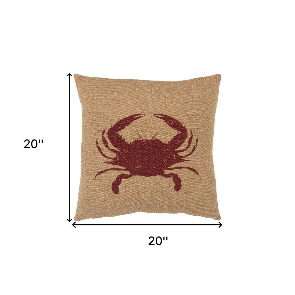 Tan Brown Distressed Crab Throw Pillow - Homeroots - Flyclothing LLC