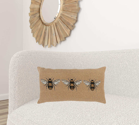 Tan Honeybees Trio Deocrative Lumbar Pillow - Homeroots - Flyclothing LLC