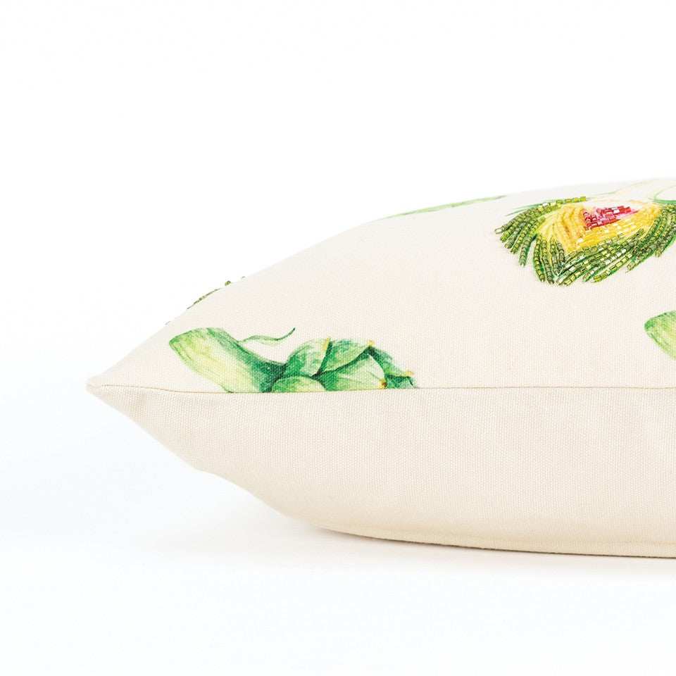 Lemon Green Artichoke Embroidered Lumbar Pillow - Homeroots - Flyclothing LLC