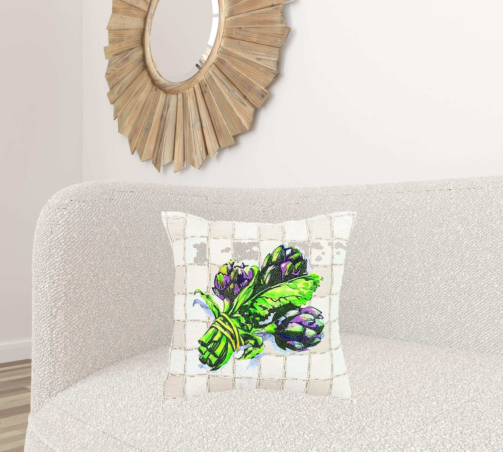 White Green Artichoke Waffled Throw Pillow - Homeroots - Flyclothing LLC