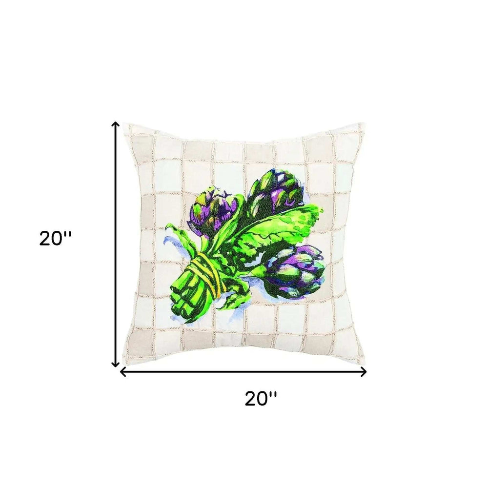 White Green Artichoke Waffled Throw Pillow - Homeroots - Flyclothing LLC
