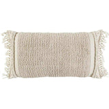 Ivory Braided Stripe Macrame Fringe Lumbar Pillow - Homeroots - Flyclothing LLC