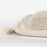 Ivory Braided Stripe Macrame Fringe Lumbar Pillow - Homeroots - Flyclothing LLC