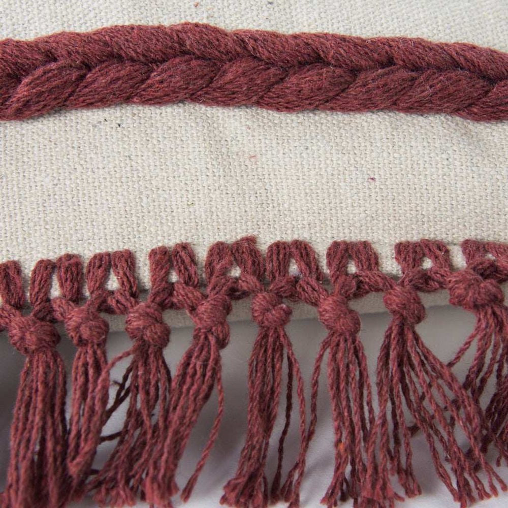 Rust Braided Stripe Macrame Fringe Lumbar Pillow - Homeroots - Flyclothing LLC