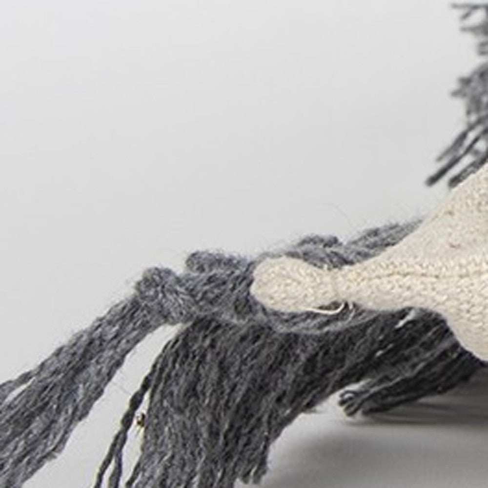 Gray Braided Stripe Macrame Fringe Lumbar Pillow - Homeroots - Flyclothing LLC