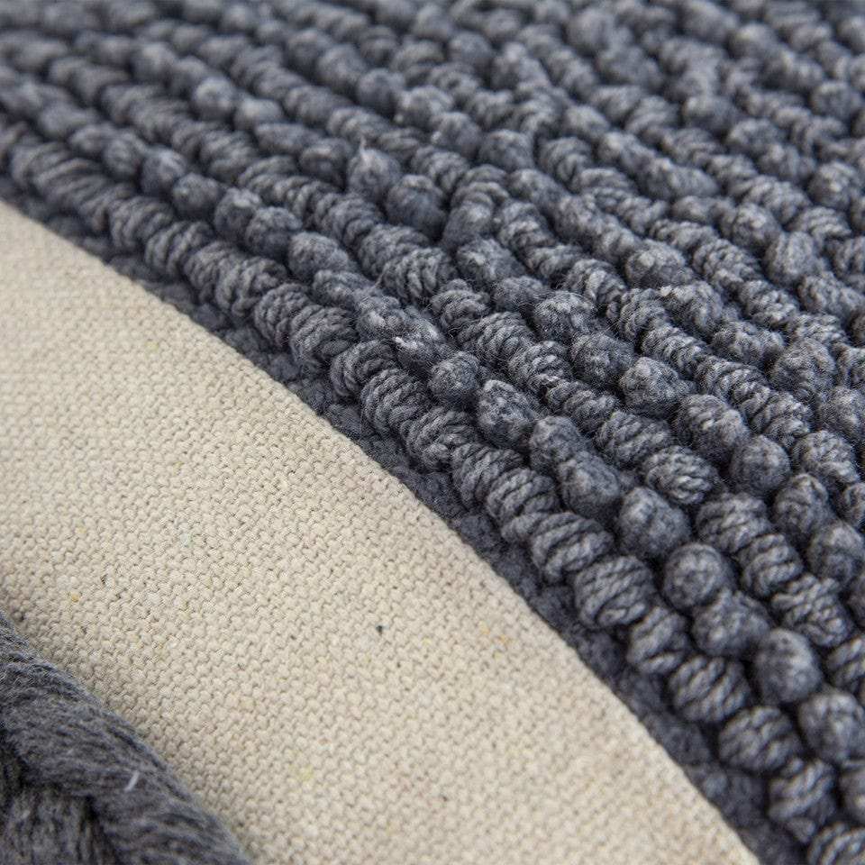 Gray Braided Stripe Macrame Fringe Lumbar Pillow - Homeroots - Flyclothing LLC