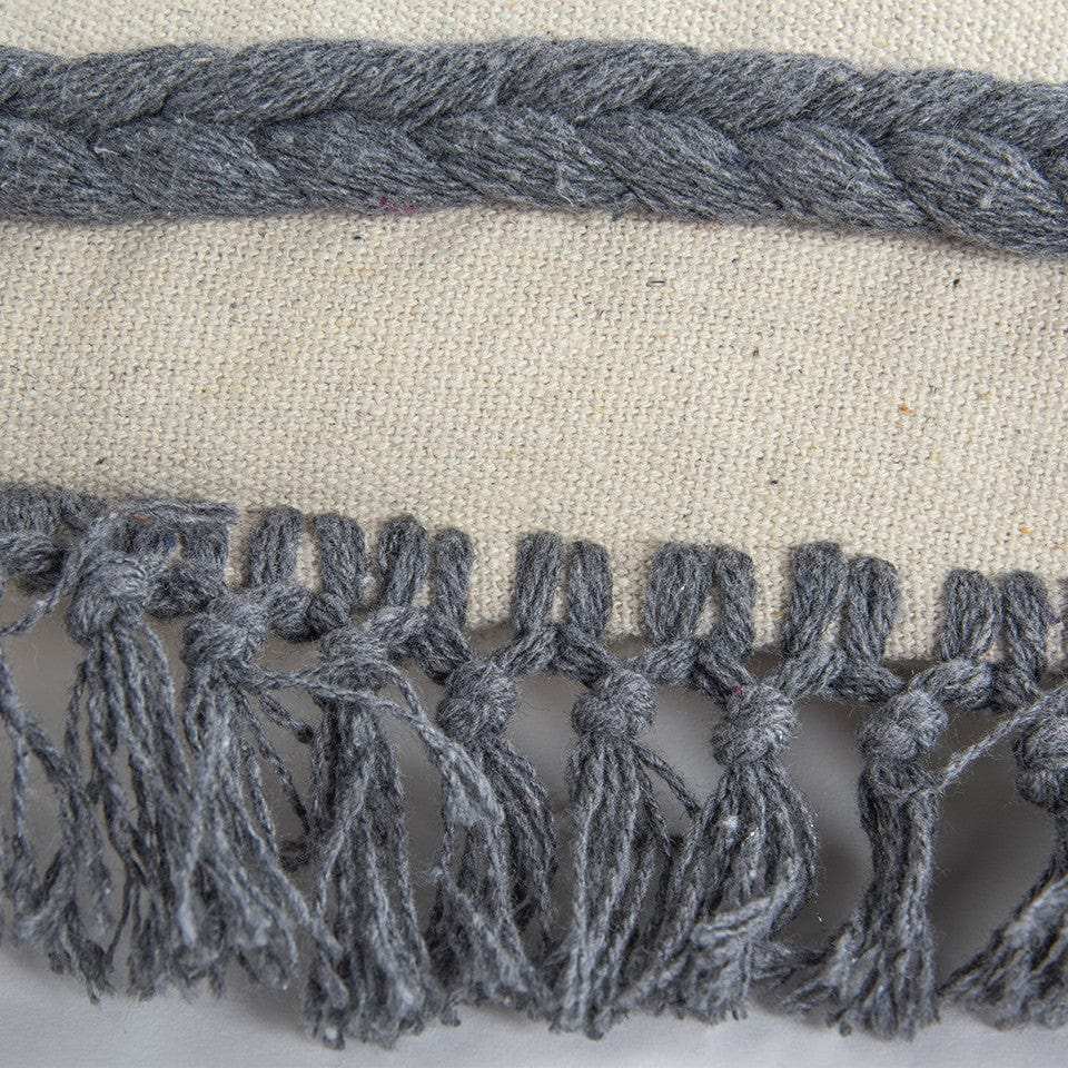 Gray Braided Stripe Macrame Fringe Lumbar Pillow - Homeroots - Flyclothing LLC