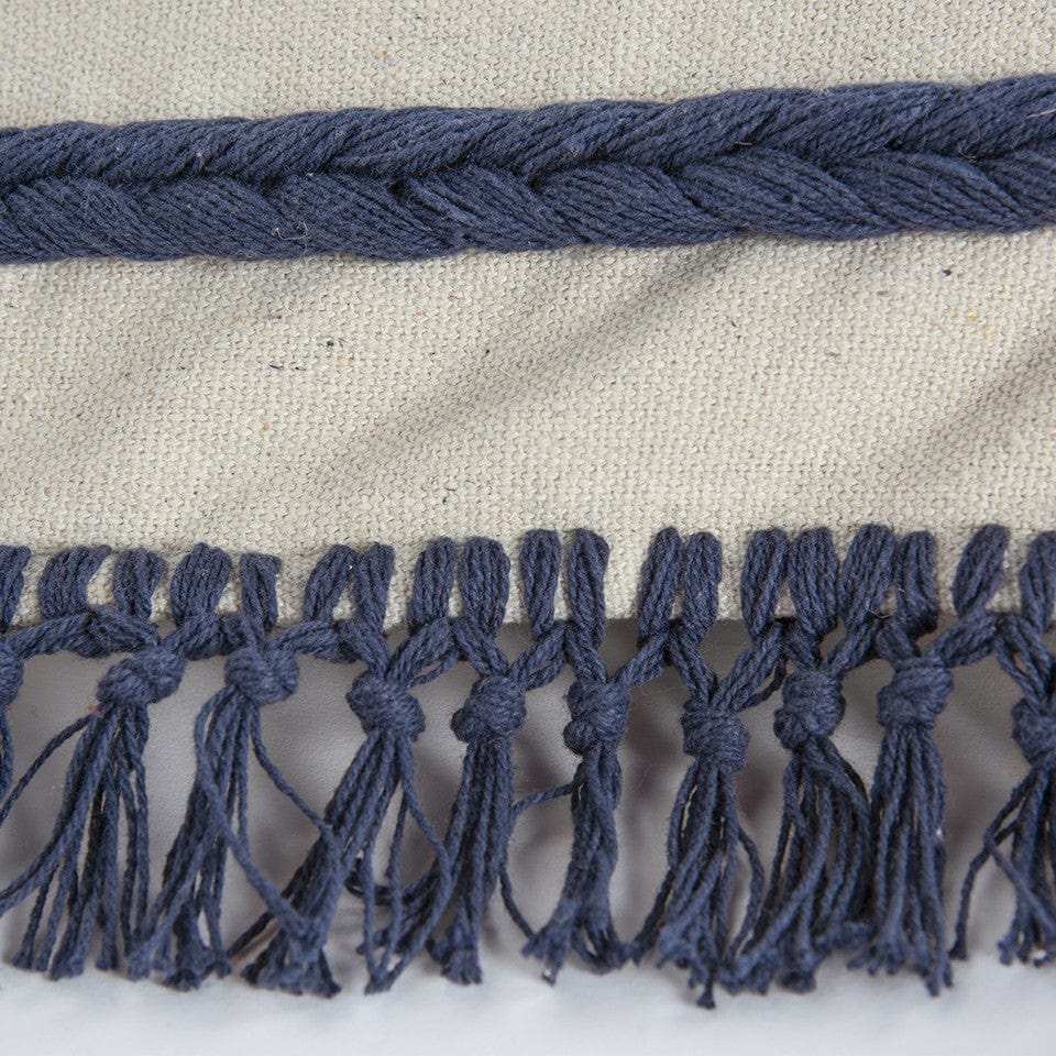 Blue Braided Stripe Macrame Fringe Lumbar Pillow - Homeroots - Flyclothing LLC