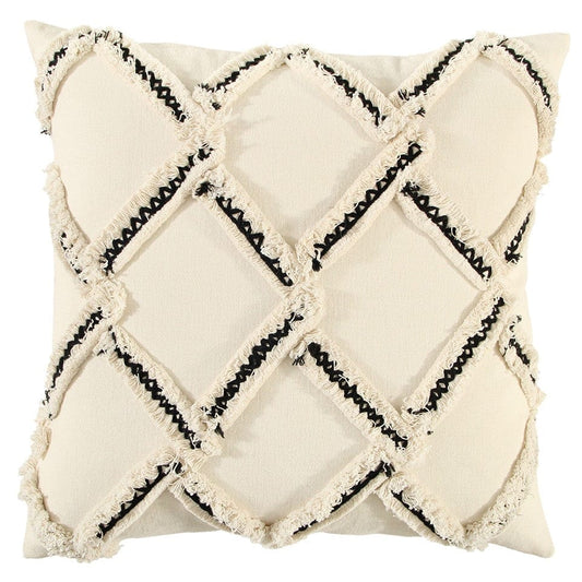 18" Cream and Black Textured Lattice Throw Pillow - Homeroots