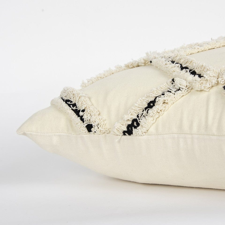 18" Cream and Black Textured Lattice Throw Pillow - Homeroots - Flyclothing LLC