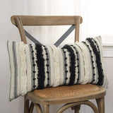 Beige Black Eyelash Fringe Textured Lumbar Pillow - Homeroots - Flyclothing LLC