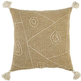 Khaki Cream Kantha Stitch Tasseled Throw Pillow - Homeroots - Flyclothing LLC