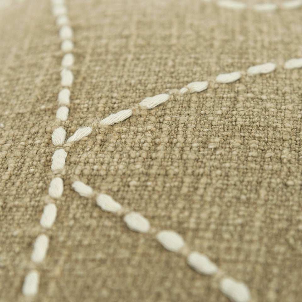 Khaki Cream Kantha Stitch Tasseled Throw Pillow - Homeroots - Flyclothing LLC