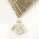Khaki Cream Kantha Stitch Tasseled Throw Pillow - Homeroots - Flyclothing LLC