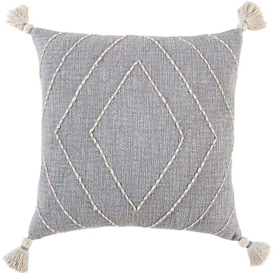 Gray White Diamond Kantha Stitched Throw Pillow - Homeroots - Flyclothing LLC