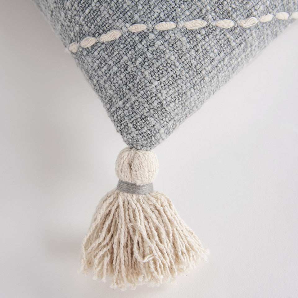 Gray White Diamond Kantha Stitched Throw Pillow - Homeroots - Flyclothing LLC