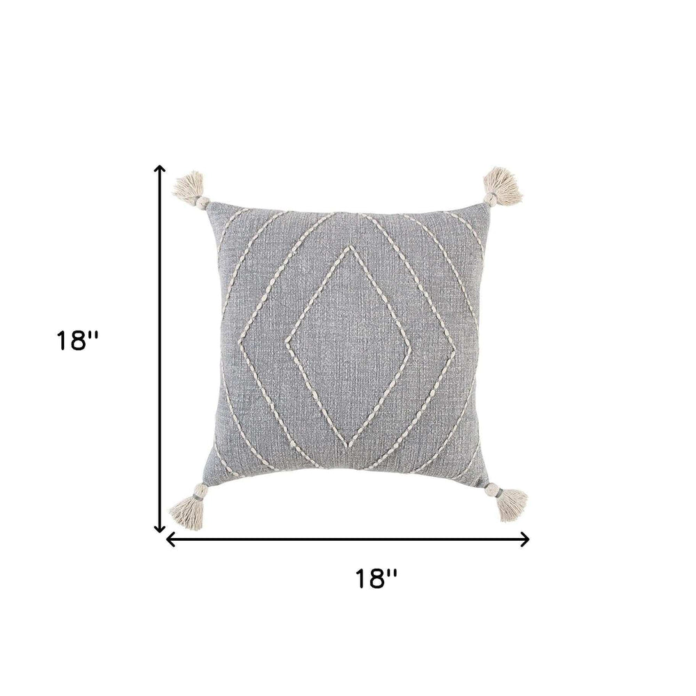 Gray White Diamond Kantha Stitched Throw Pillow - Homeroots - Flyclothing LLC