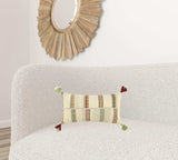 Cream Accent Striped Boho Chic Lumbar Pillow - Homeroots - Flyclothing LLC