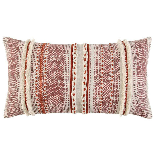 Brown Beige textural Bands Lumbar Pillow - Homeroots - Flyclothing LLC