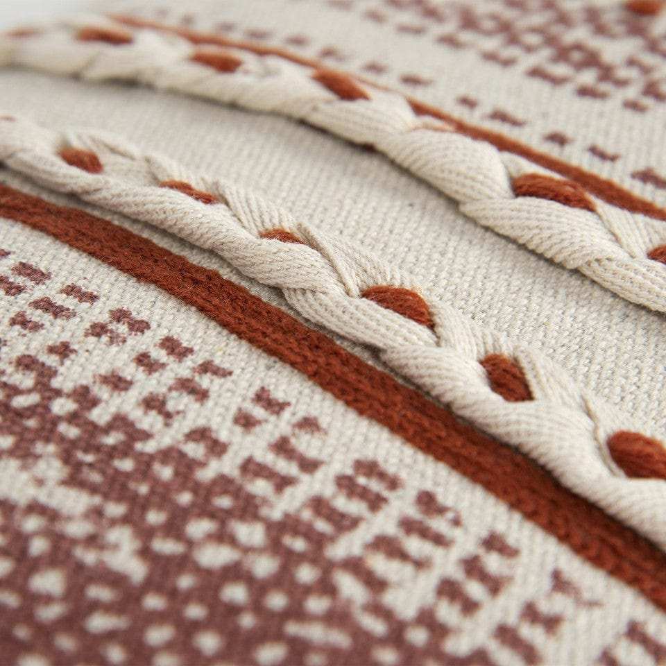 Brown Beige textural Bands Lumbar Pillow - Homeroots - Flyclothing LLC