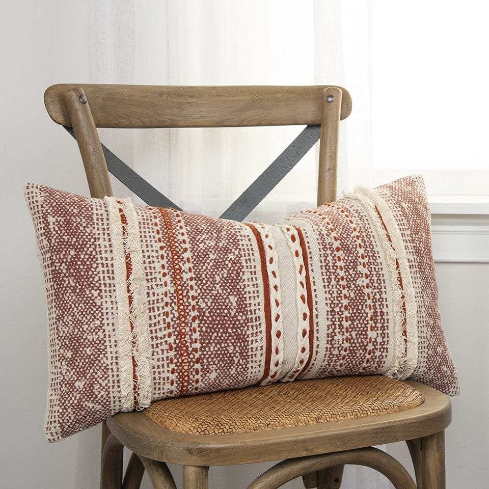 Brown Beige textural Bands Lumbar Pillow - Homeroots - Flyclothing LLC