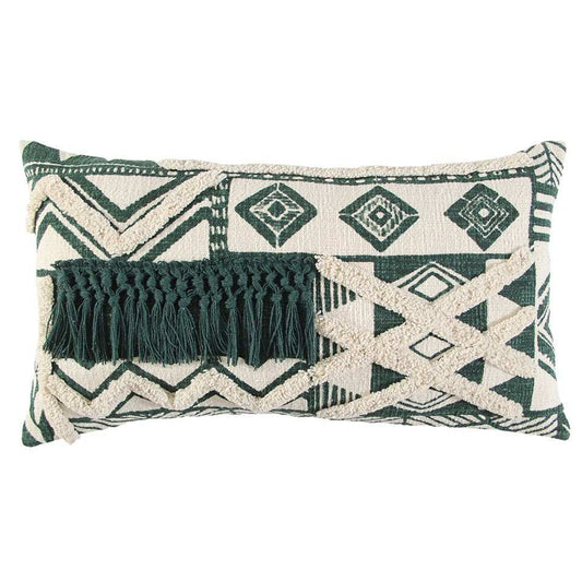 Ivory Green Geometric Boho Chic Lumbar Pillow - Homeroots - Flyclothing LLC