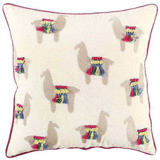 Ivory Fiesta Fun Embroidered Llamas Throw Pillow - Homeroots - Flyclothing LLC