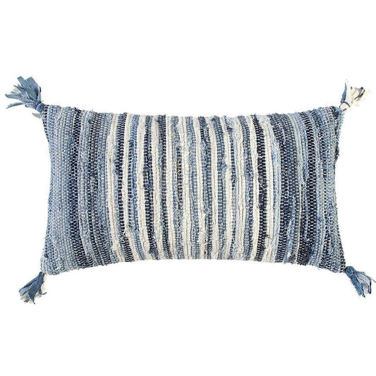 Denim Blue Repurposed Woven Strips Lumbar Pillow - Homeroots - Flyclothing LLC