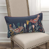 Blue Botanical and Bird Embroidered Lumbar Pillow - Homeroots - Flyclothing LLC