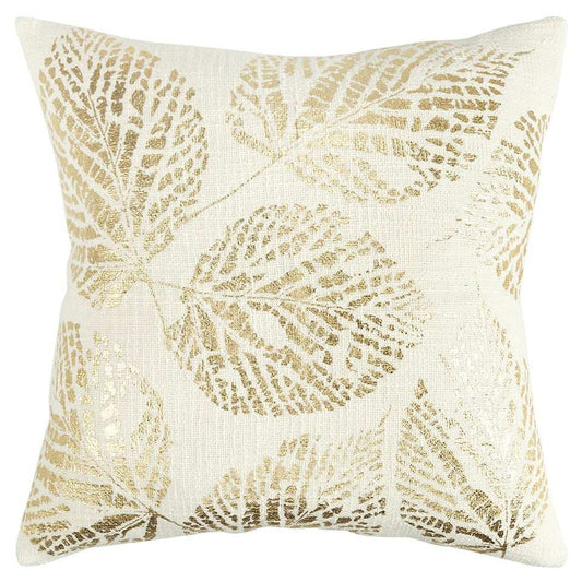 Ivory Gold Metallic Foil Leaf Pattern Throw Pillow - Homeroots - Flyclothing LLC