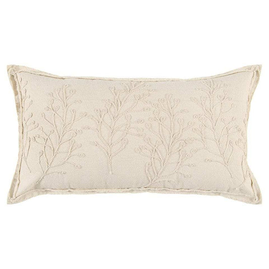 Beige Botanical Pattern Embroidered Lumbar Pillow - Homeroots - Flyclothing LLC
