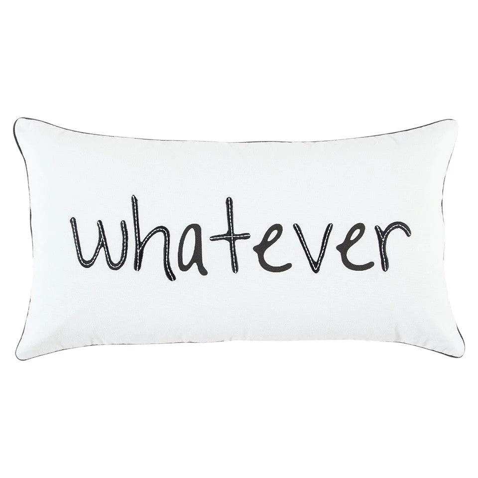 Black and White Whatever Embroidered Lumbar Pillow - Homeroots - Flyclothing LLC