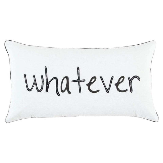 Black and White Whatever Embroidered Lumbar Pillow - Homeroots - Flyclothing LLC