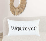 Black and White Whatever Embroidered Lumbar Pillow - Homeroots - Flyclothing LLC