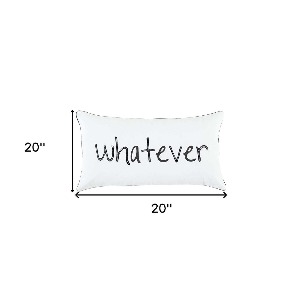 Black and White Whatever Embroidered Lumbar Pillow - Homeroots - Flyclothing LLC