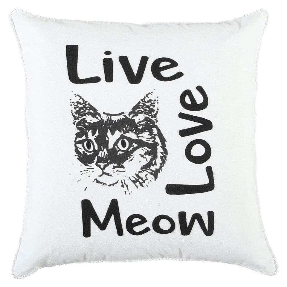 Black and White Live Love Meow Throw Pillow - Homeroots - Flyclothing LLC