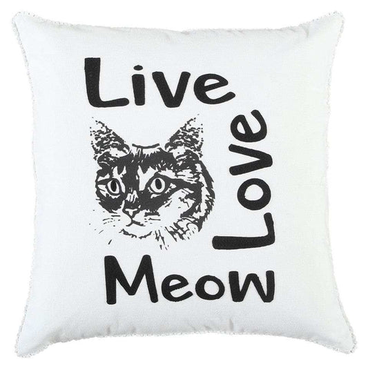 Black and White Live Love Meow Throw Pillow - Homeroots - Flyclothing LLC