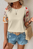 Geometric Round Neck Short Sleeve Blouse - Trendsi - Flyclothing LLC