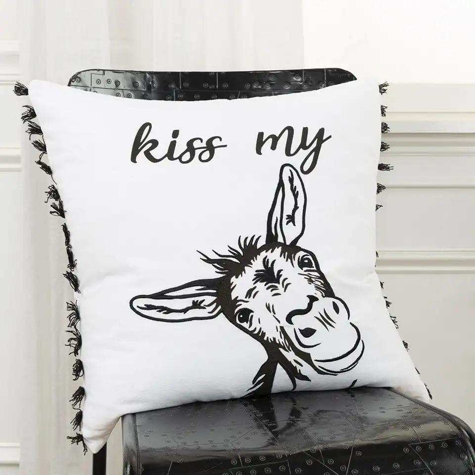 Black and White Humorous Donkey Throw Pillow - Homeroots - Flyclothing LLC