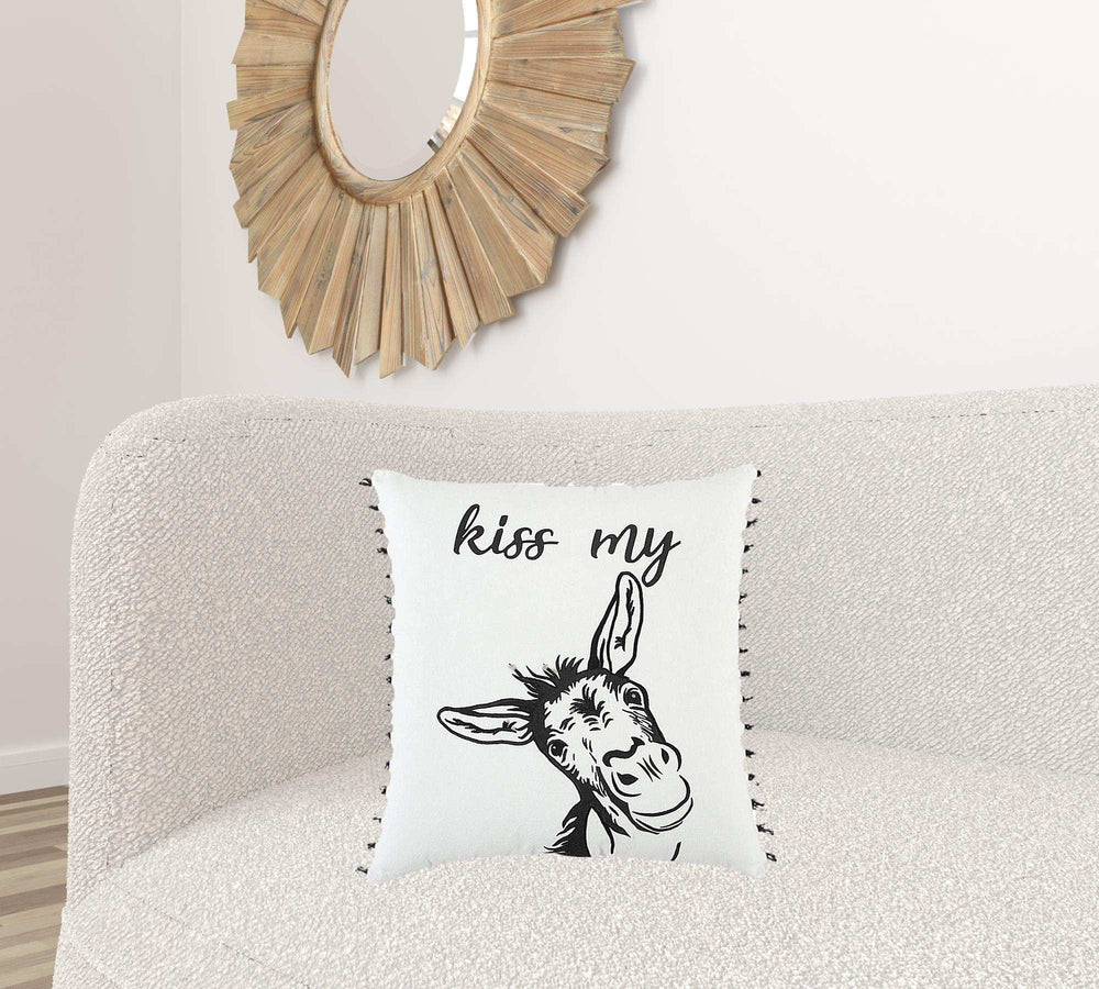 Black and White Humorous Donkey Throw Pillow - Homeroots - Flyclothing LLC