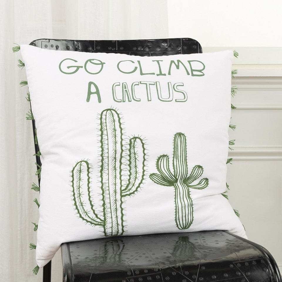 White Green Climb A Cactus Throw Pillow - Homeroots - Flyclothing LLC