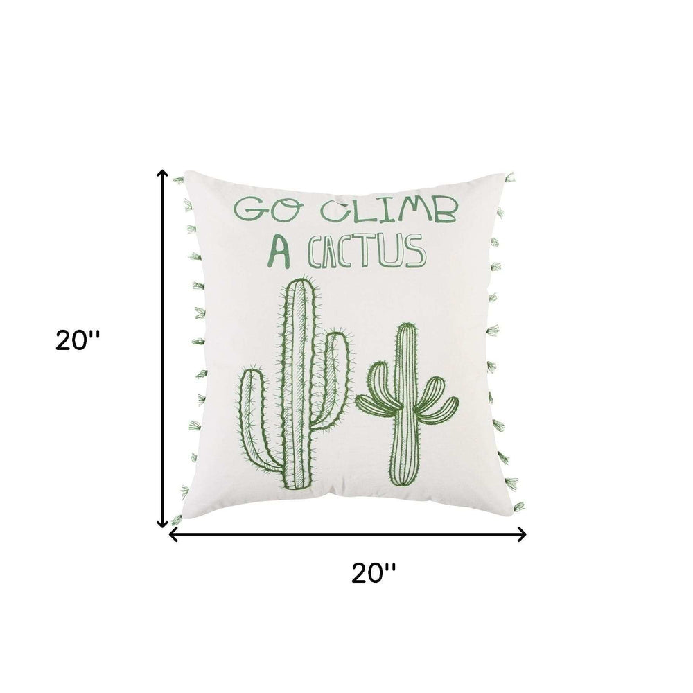 White Green Climb A Cactus Throw Pillow - Homeroots - Flyclothing LLC