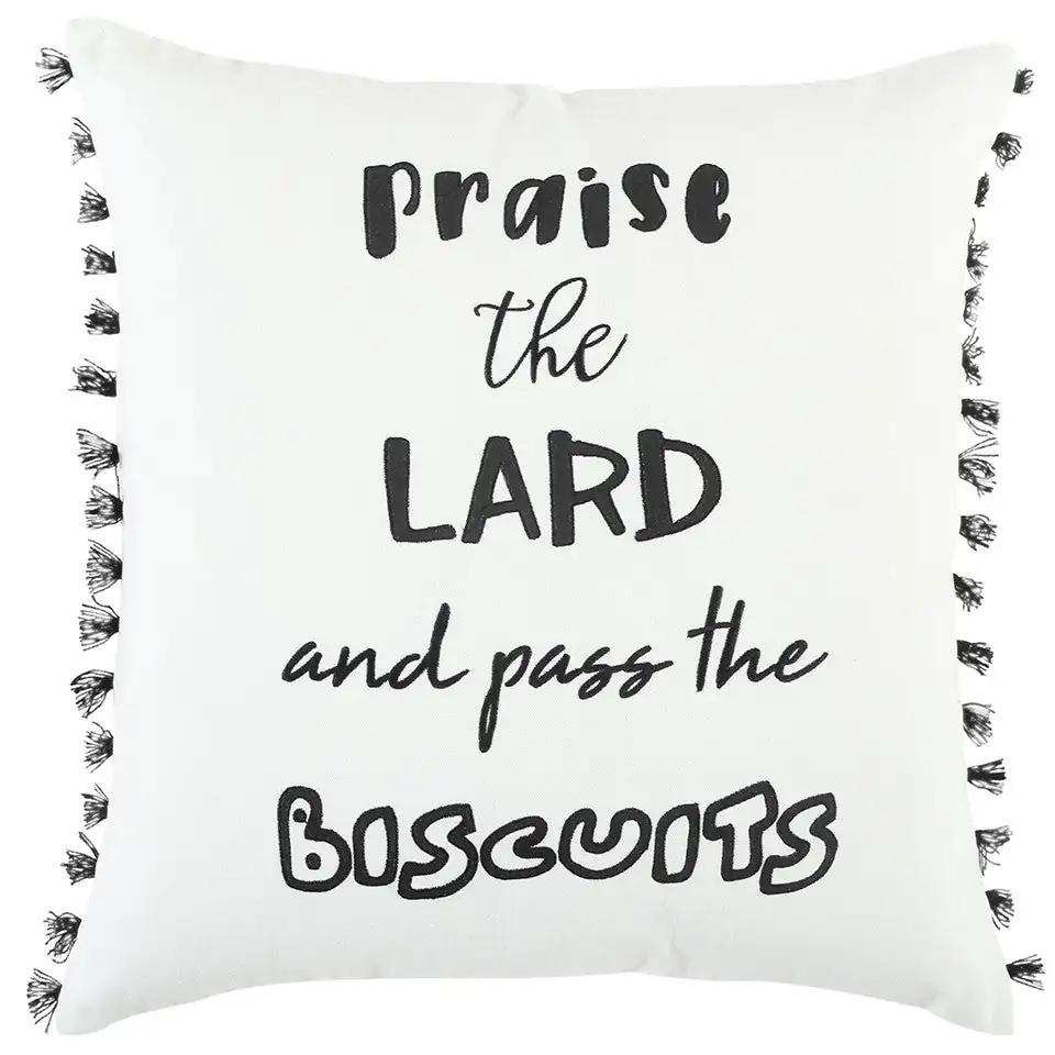Black and White Praise The Lard Tasseled Throw Pillow - Homeroots - Flyclothing LLC