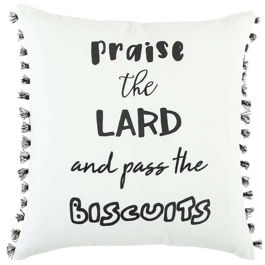 Black and White Praise The Lard Tasseled Throw Pillow - Homeroots - Flyclothing LLC