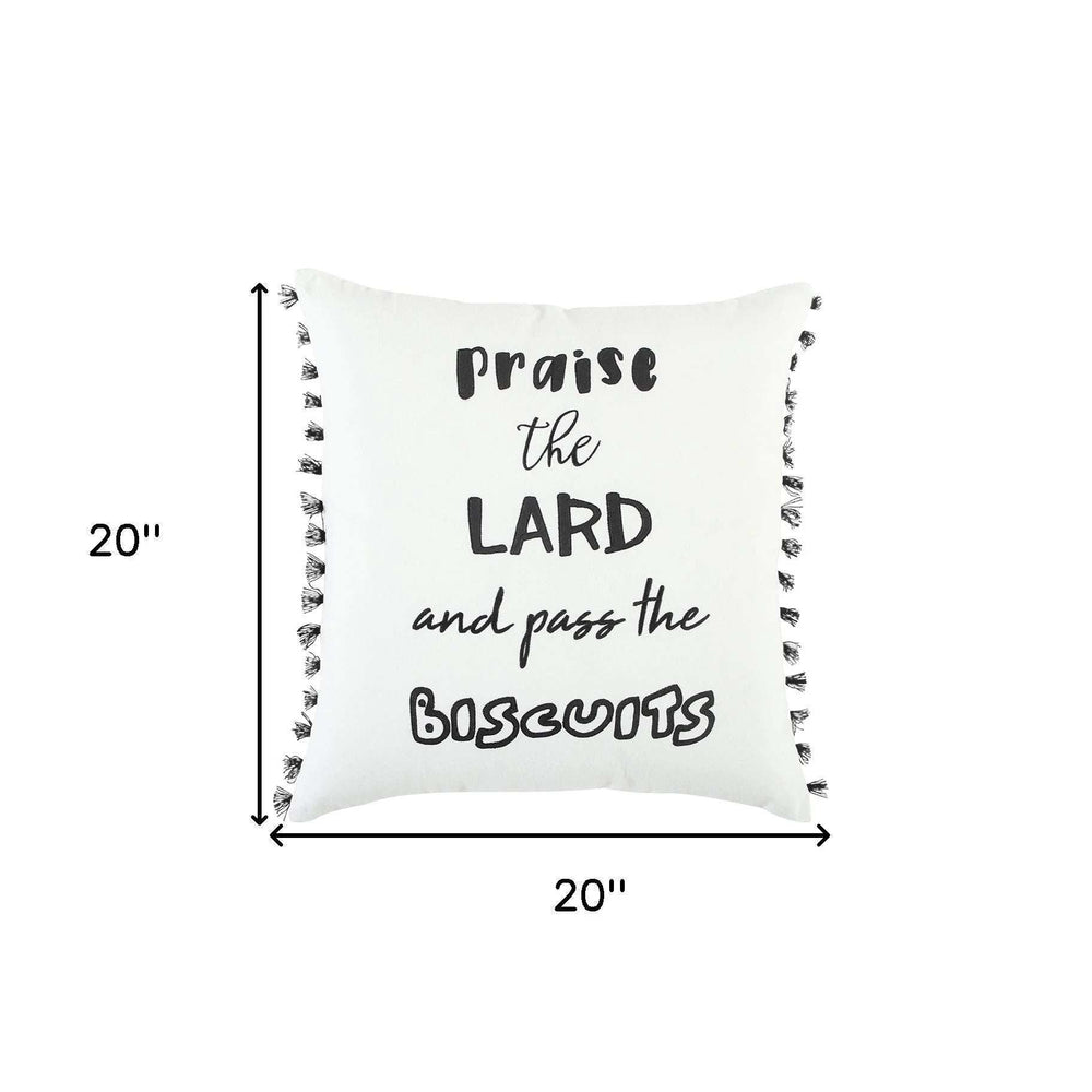 Black and White Praise The Lard Tasseled Throw Pillow - Homeroots - Flyclothing LLC