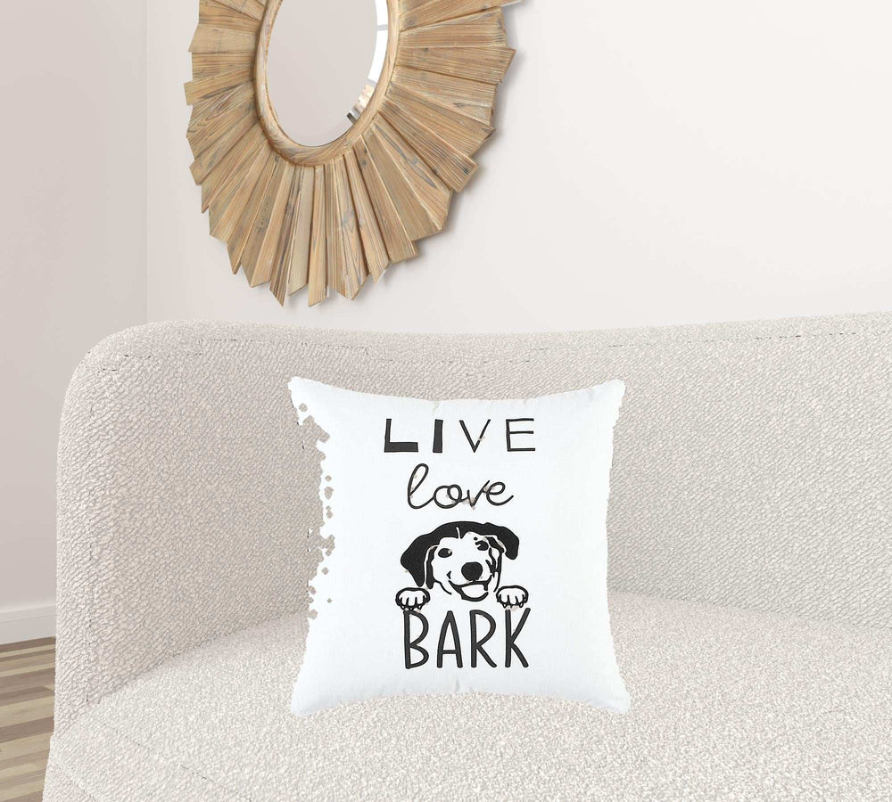 Black and White Live Love Bark Modern Throw Pillow - Homeroots - Flyclothing LLC