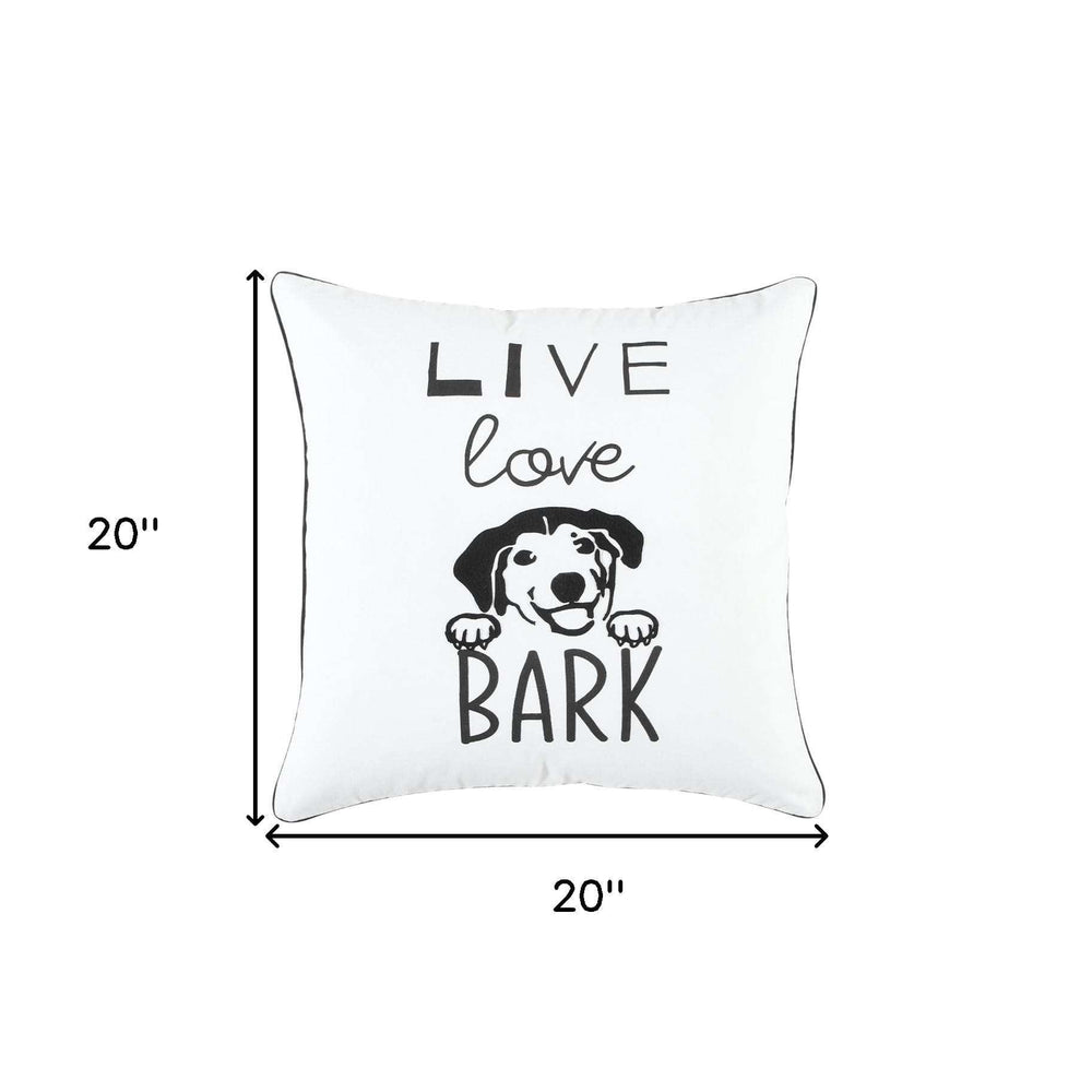 Black and White Live Love Bark Modern Throw Pillow - Homeroots - Flyclothing LLC